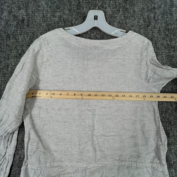 Tahari Shirt Womens Medium Black Striped Linen Top Business Casual Cottagecore - Picture 4 of 6
